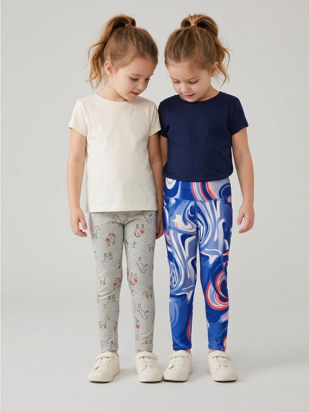 Cat & Jack Girls' Gray Unicorn Print Leggings + Blue Swirl Leggings - 2 Pack
